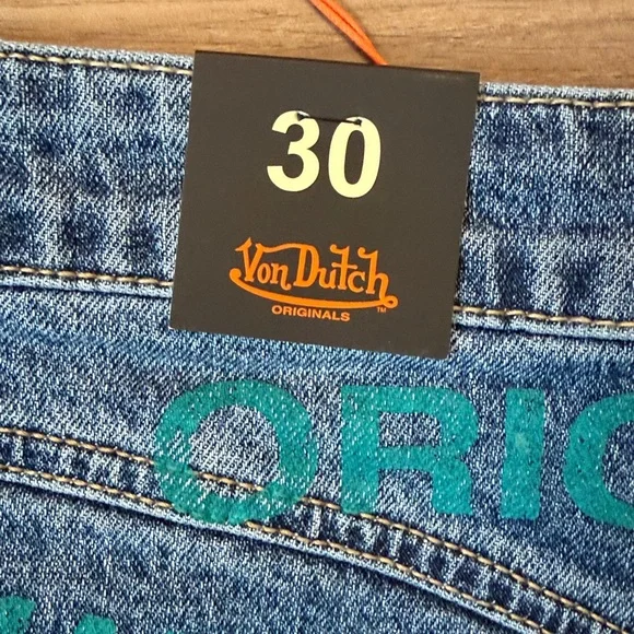 Von Dutch Y2K Low Rise Denim Micro Mini Skirt Eyeball Patch Size 30 NWT - Picture 8 of 16